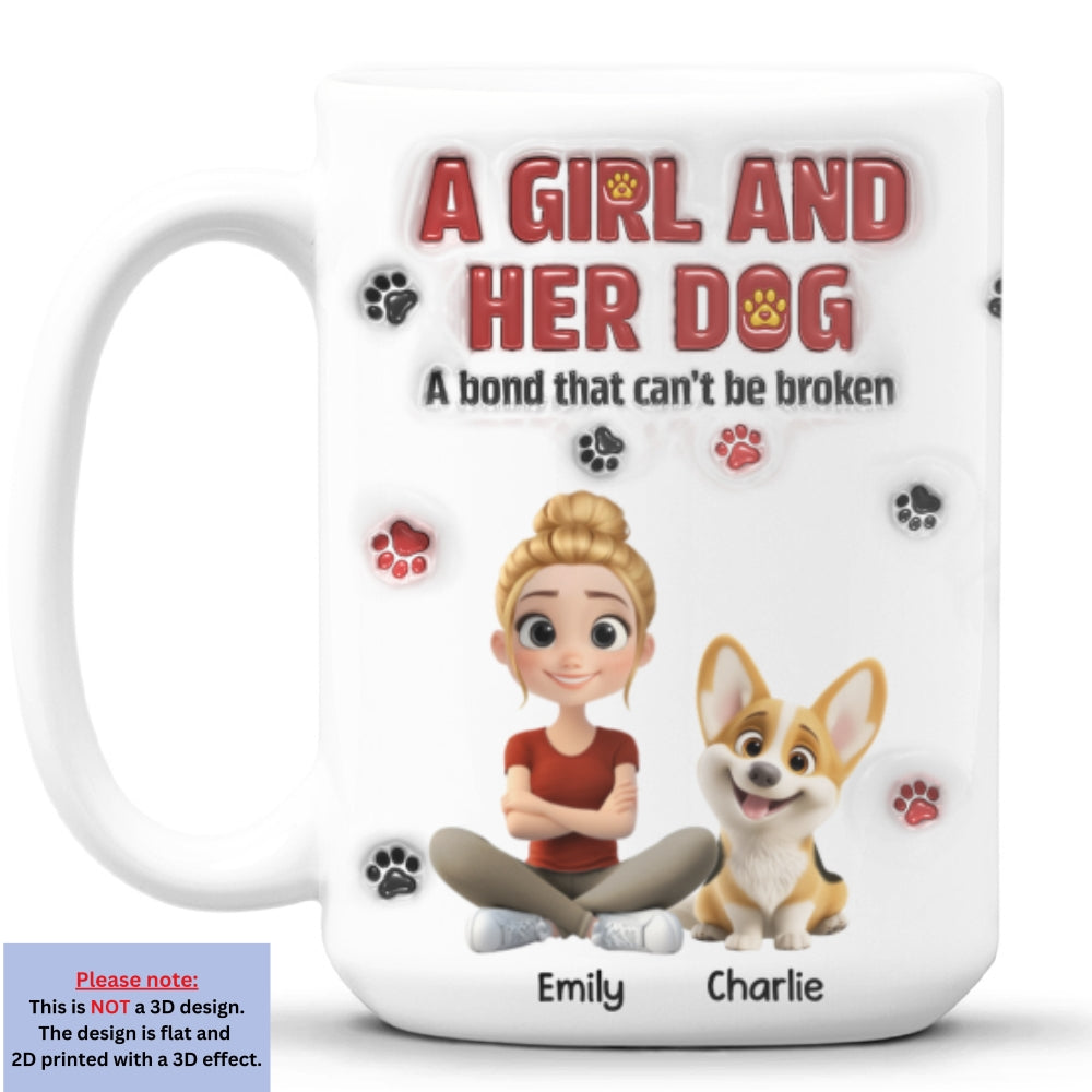 A Girl And Her Dog Version 2 - Personalized Custom 3D Inflated Effect Mug