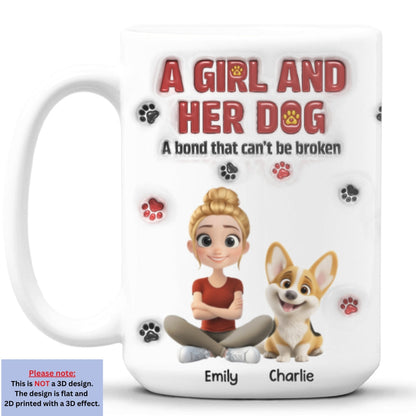 A Girl And Her Dog Version 2 - Personalized Custom 3D Inflated Effect Mug