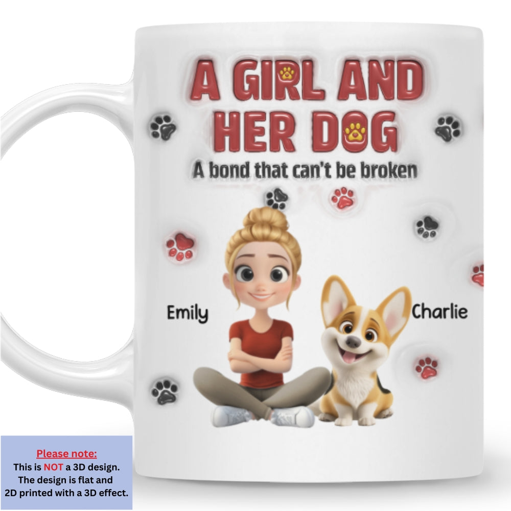 A Girl And Her Dog Version 2 - Personalized Custom 3D Inflated Effect Mug