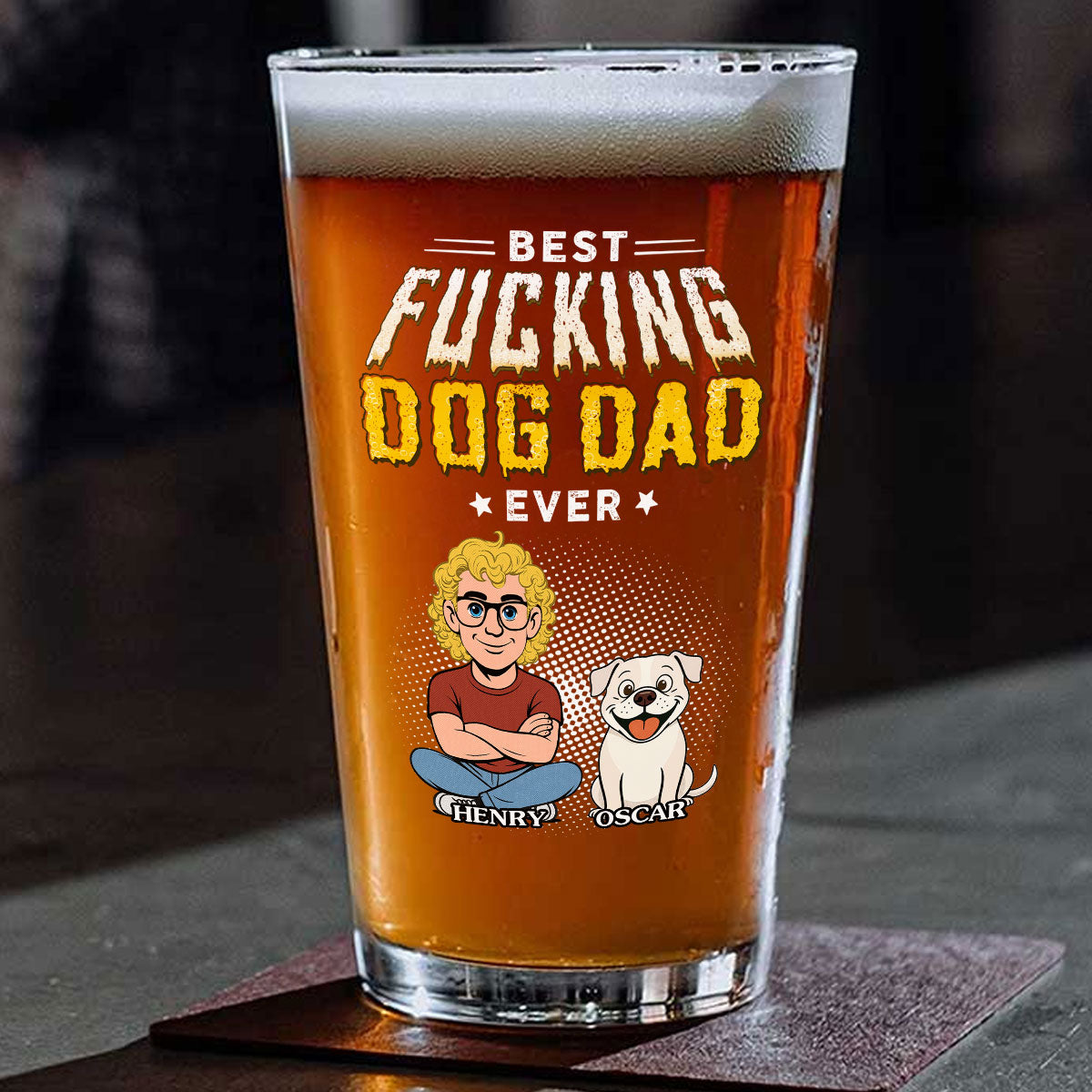 Dog Dad Champion - Personalized Custom Beer Glass
