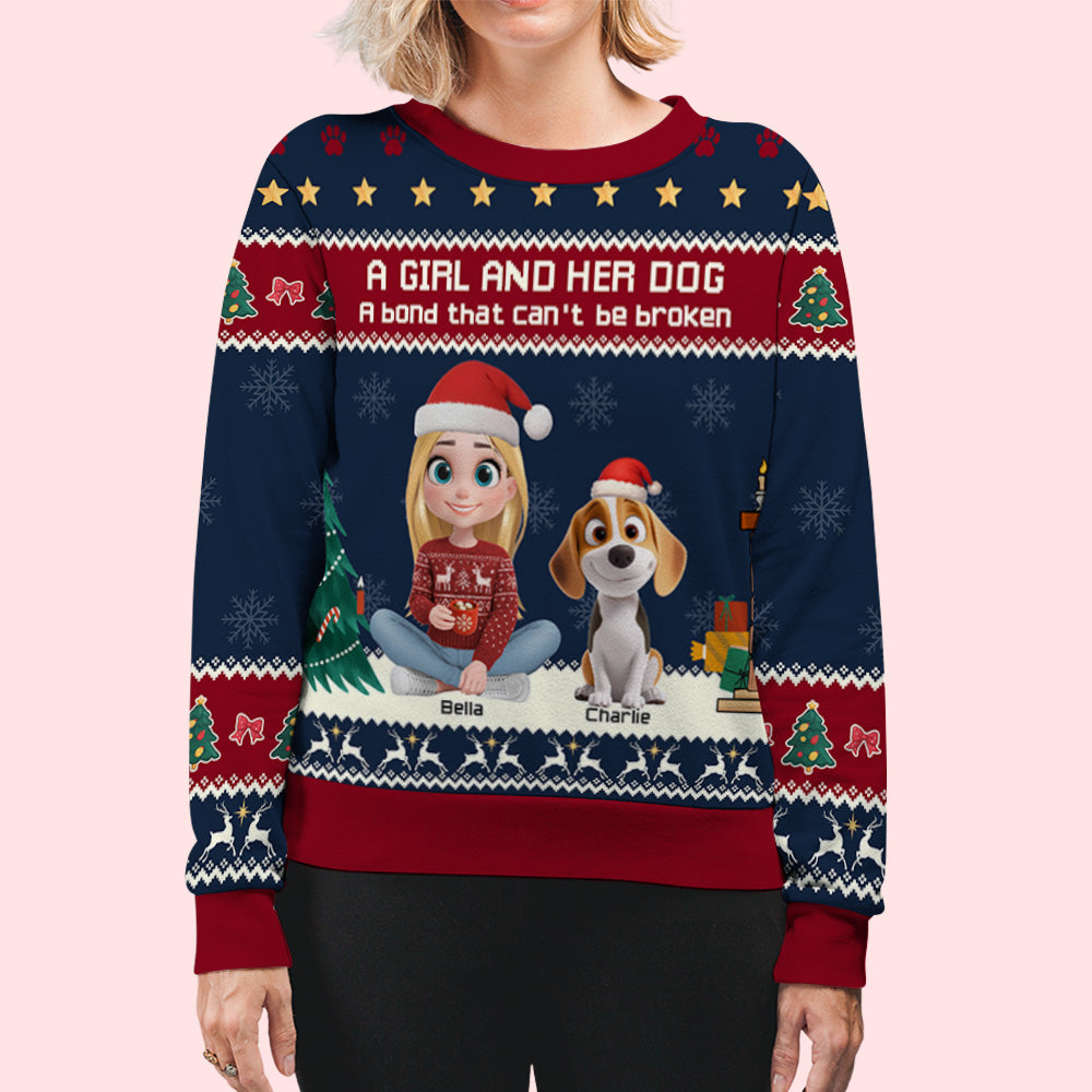 A Girl And Her Dog Christmas - Personalized Custom All-Over-Print Sweatshirt