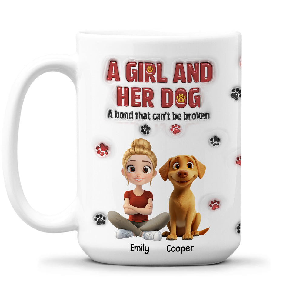 A Girl And Her Dog Version 2 - Personalized Custom 3D Inflated Effect Mug