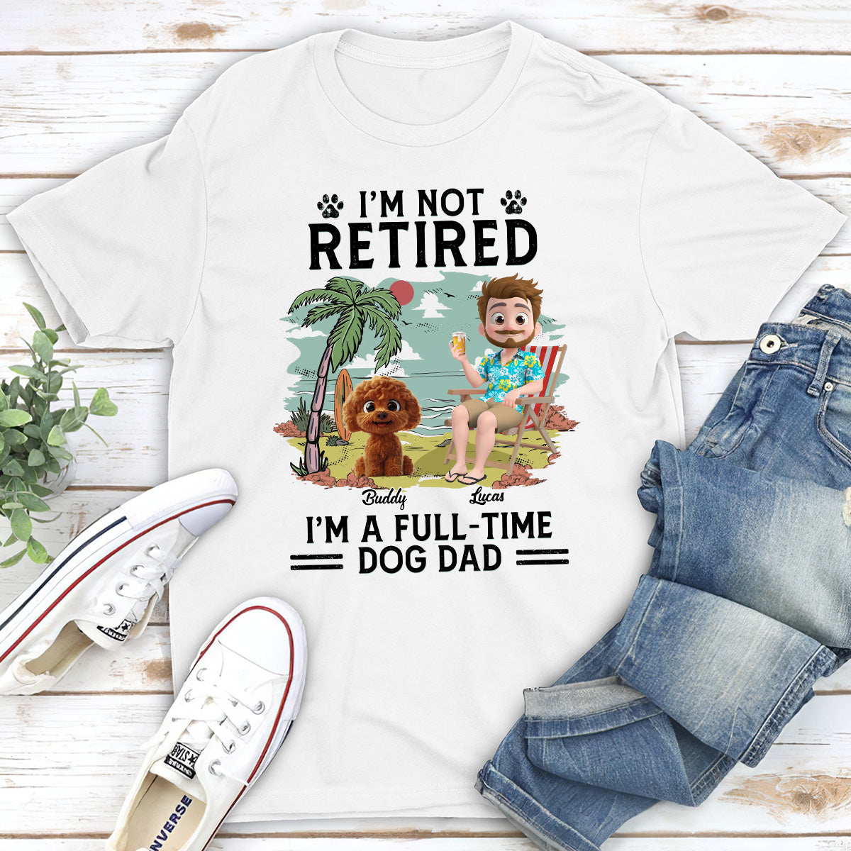 Full-time Dog Mom Dad Cartoon - Personalized Custom Unisex T-Shirt