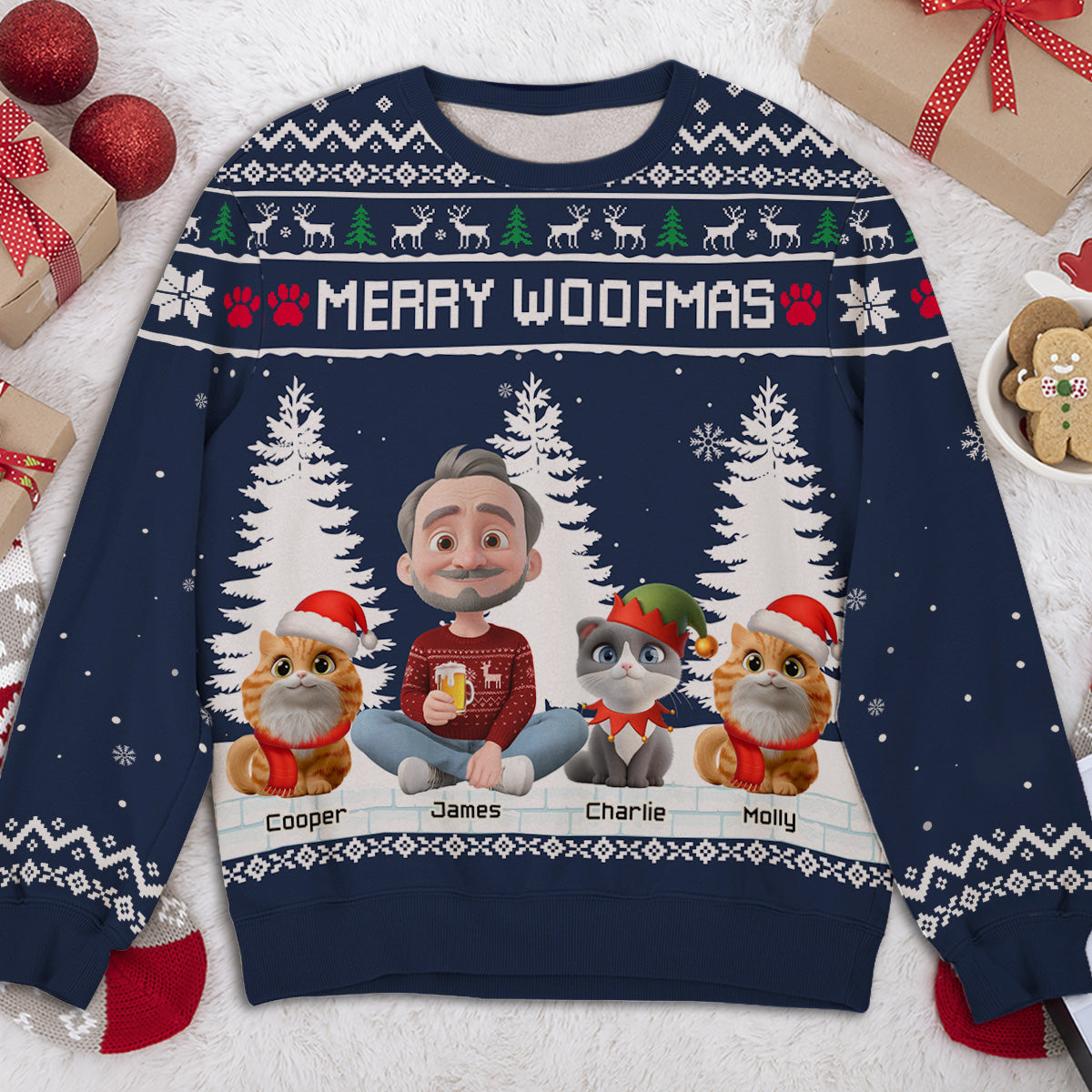 Meowy Catmas To My Mom Dad Cartoon - Personalized Custom All-Over-Print Sweatshirt