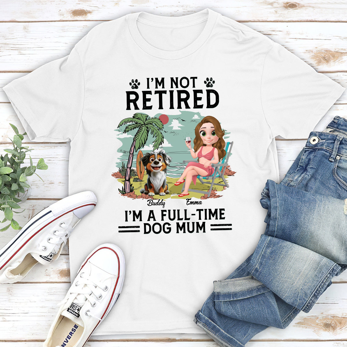 Full-time Dog Mom Dad Cartoon - Personalized Custom Unisex T-Shirt