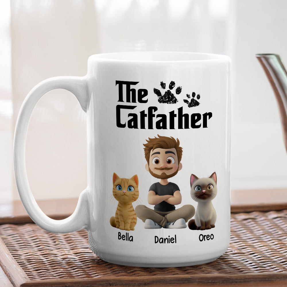 White Cool Cat Father - Personalized Custom Coffee Mug