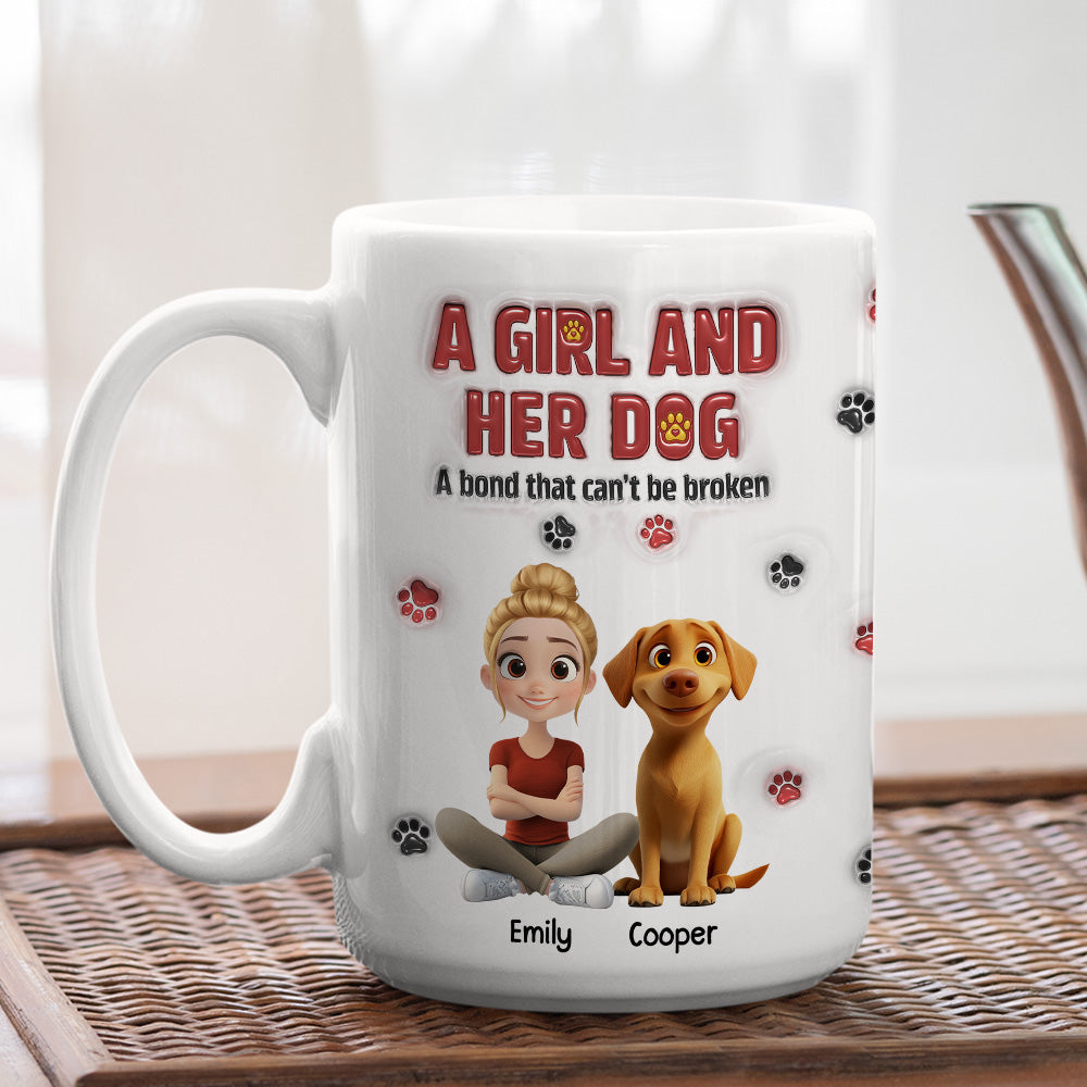 A Girl And Her Dog Version 2 - Personalized Custom 3D Inflated Effect Mug
