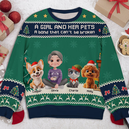 A Girl And Her Pet Christmas - Personalized Custom All-Over-Print Sweatshirt