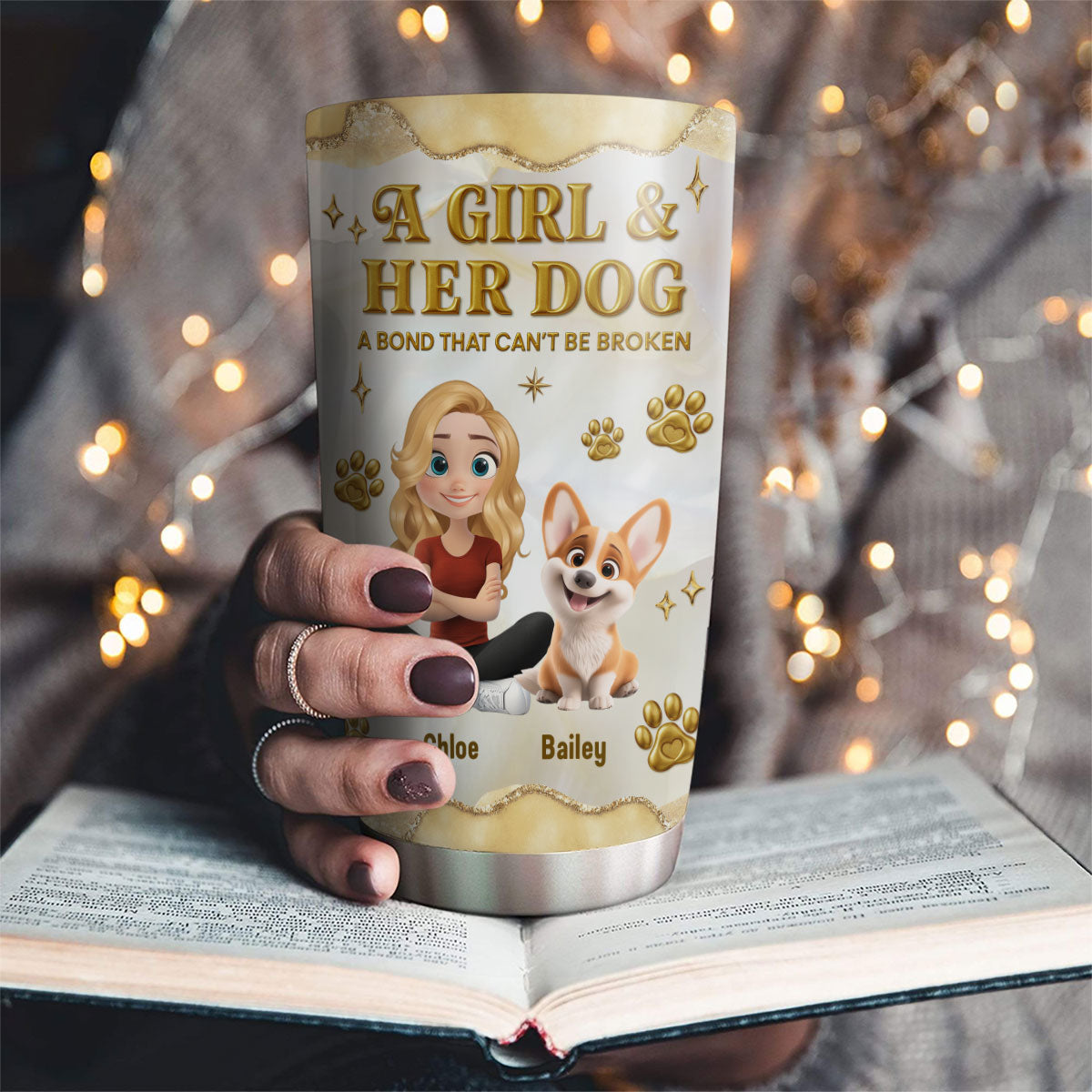 Girl And Dog Yellow - Personalized Custom 3D Effect Tumbler