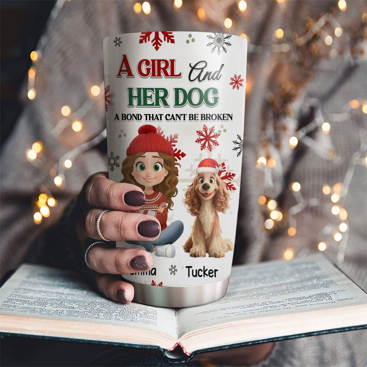 A Girl And Her Dog Love Christmas - Personalized Custom Tumbler
