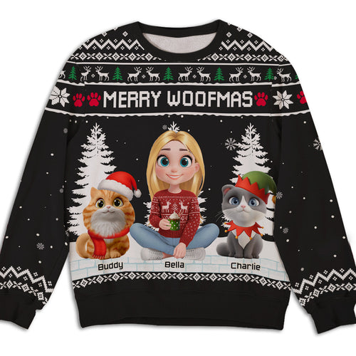 Meowy Catmas To My Mom Dad Cartoon - Personalized Custom All-Over-Print Sweatshirt
