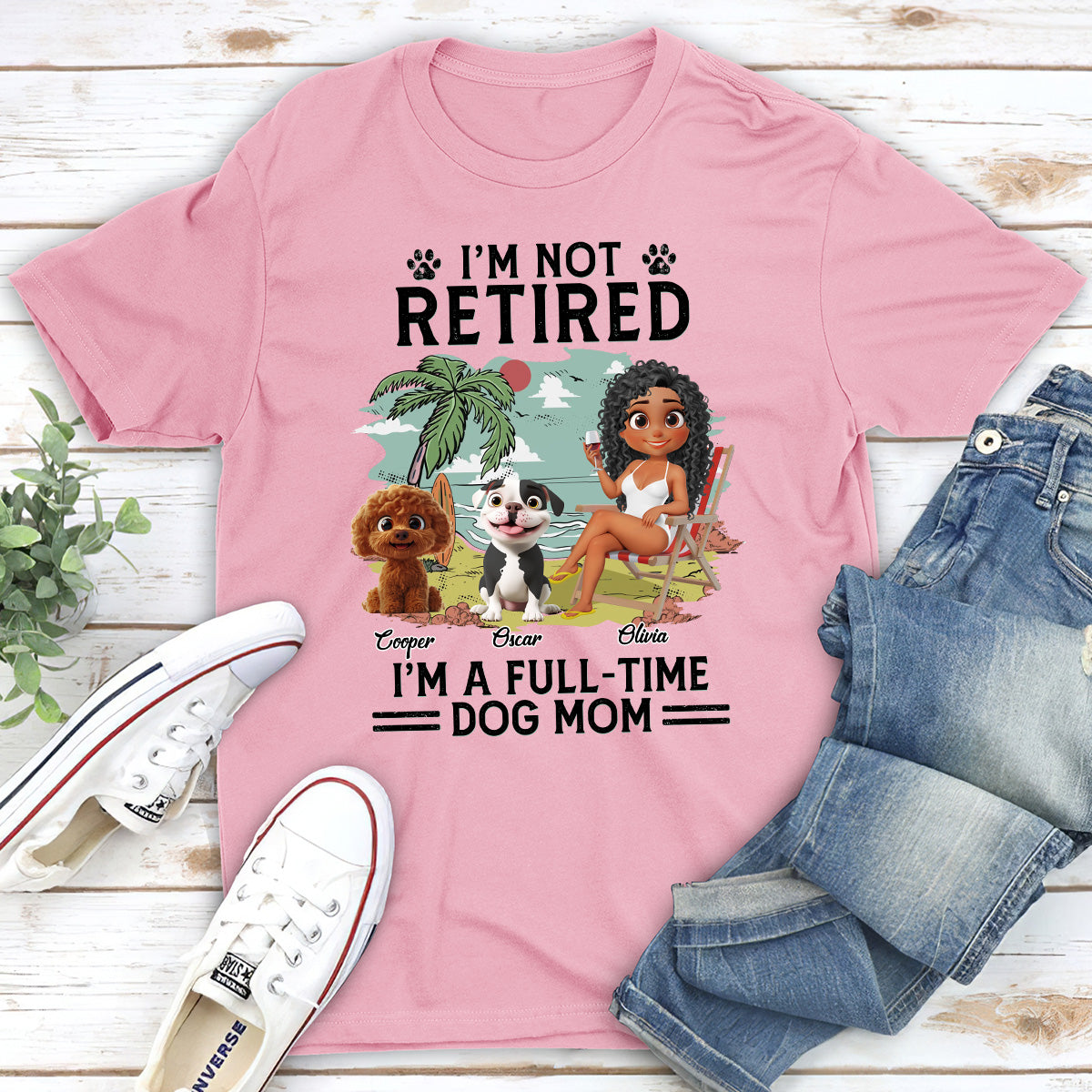 Full-time Dog Mom Dad Cartoon - Personalized Custom Unisex T-Shirt
