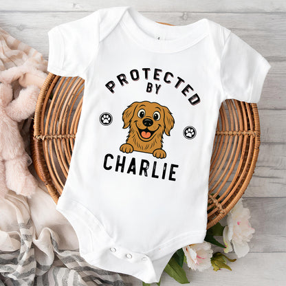 Protected By Dog Retro - Personalized Custom Baby Onesie