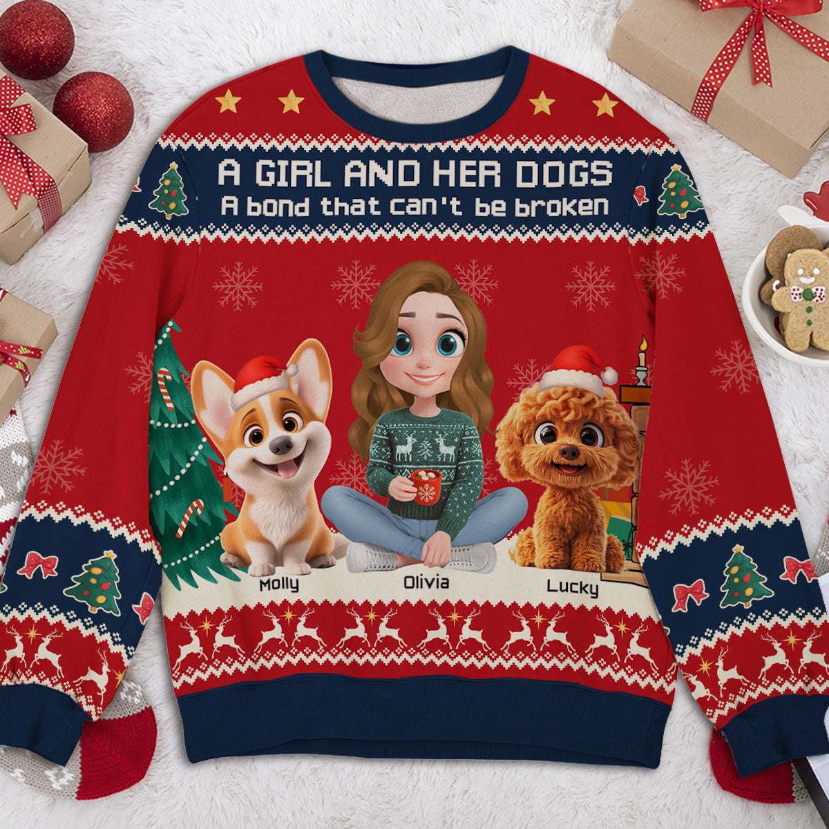A Girl And Her Dog Christmas - Personalized Custom All-Over-Print Sweatshirt