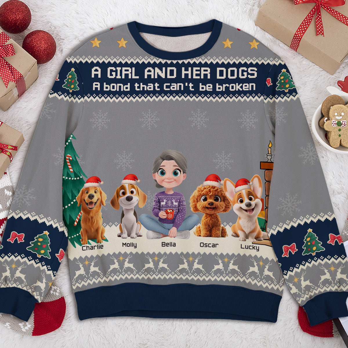 A Girl And Her Dog Christmas - Personalized Custom All-Over-Print Sweatshirt
