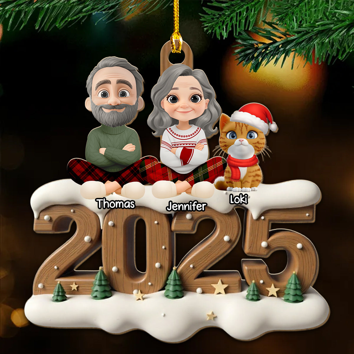 Together With Cats This Year Onwards - Personalized Custom 3D Effect Wood Ornament