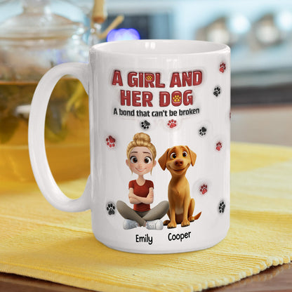 A Girl And Her Dog Version 2 - Personalized Custom 3D Inflated Effect Mug