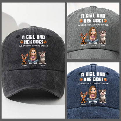 Human And Their Dog Cartoon - Personalized Custom Vintage Washed Denim Cap