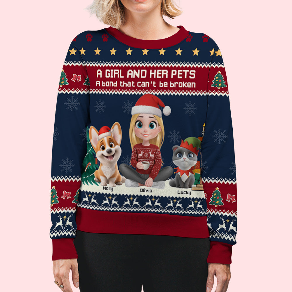 A Girl And Her Pet Christmas - Personalized Custom All-Over-Print Sweatshirt