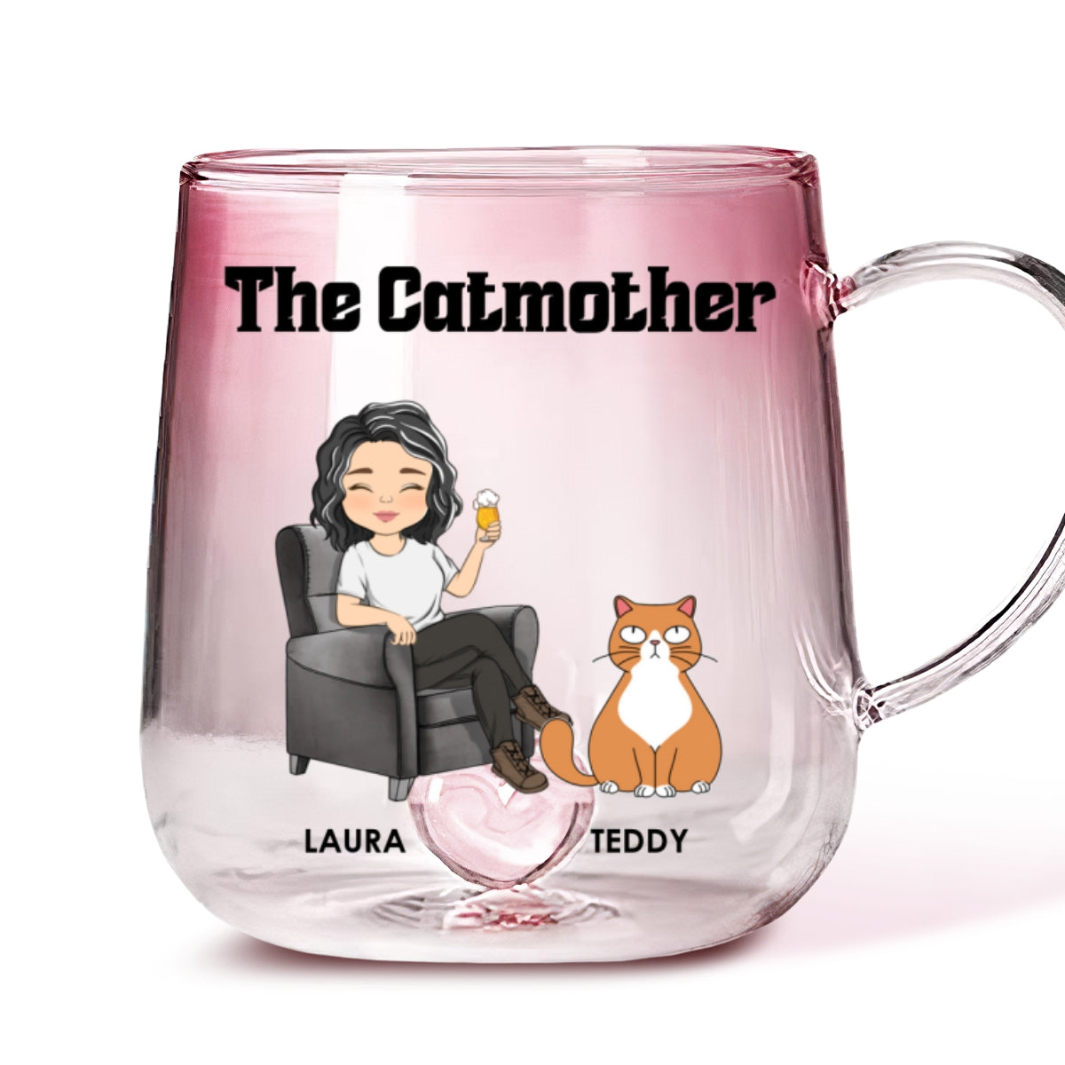 The Catmother - Personalized Custom Pink Gradient Glass Mug
