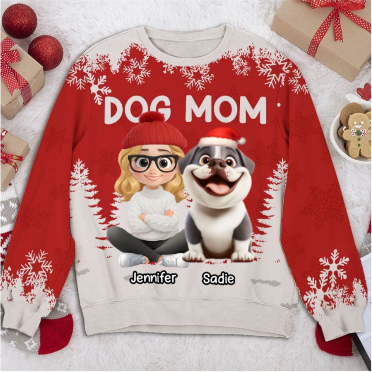 Christmas 2025 Dog Mom - Personalized Custom All-Over-Print Sweatshirt