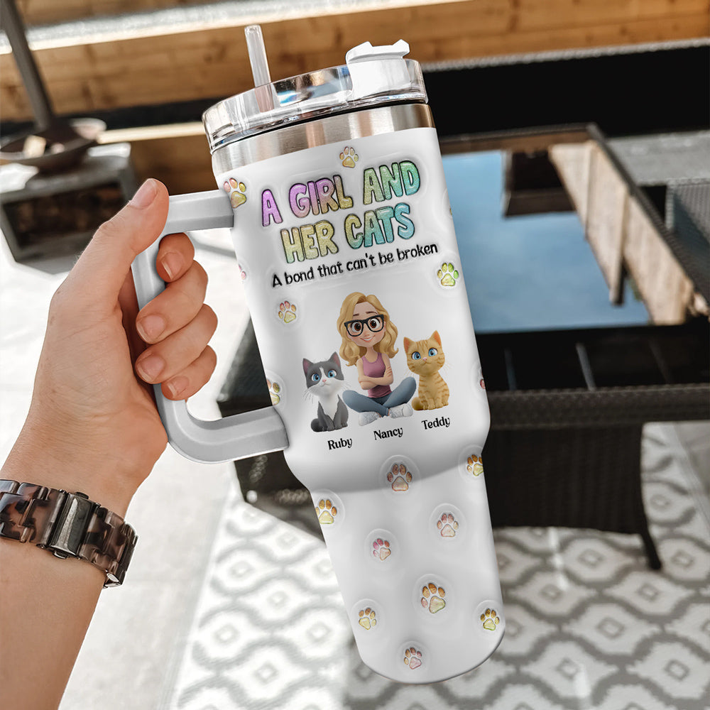 A Girl And Her Cat - Personalized Custom 3D Inflated Effect Tumbler