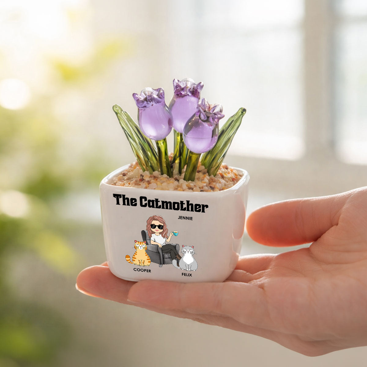 The Catmother - Personalized Custom Glass Everlasting Tulips