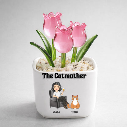 The Catmother - Personalized Custom Glass Everlasting Tulips