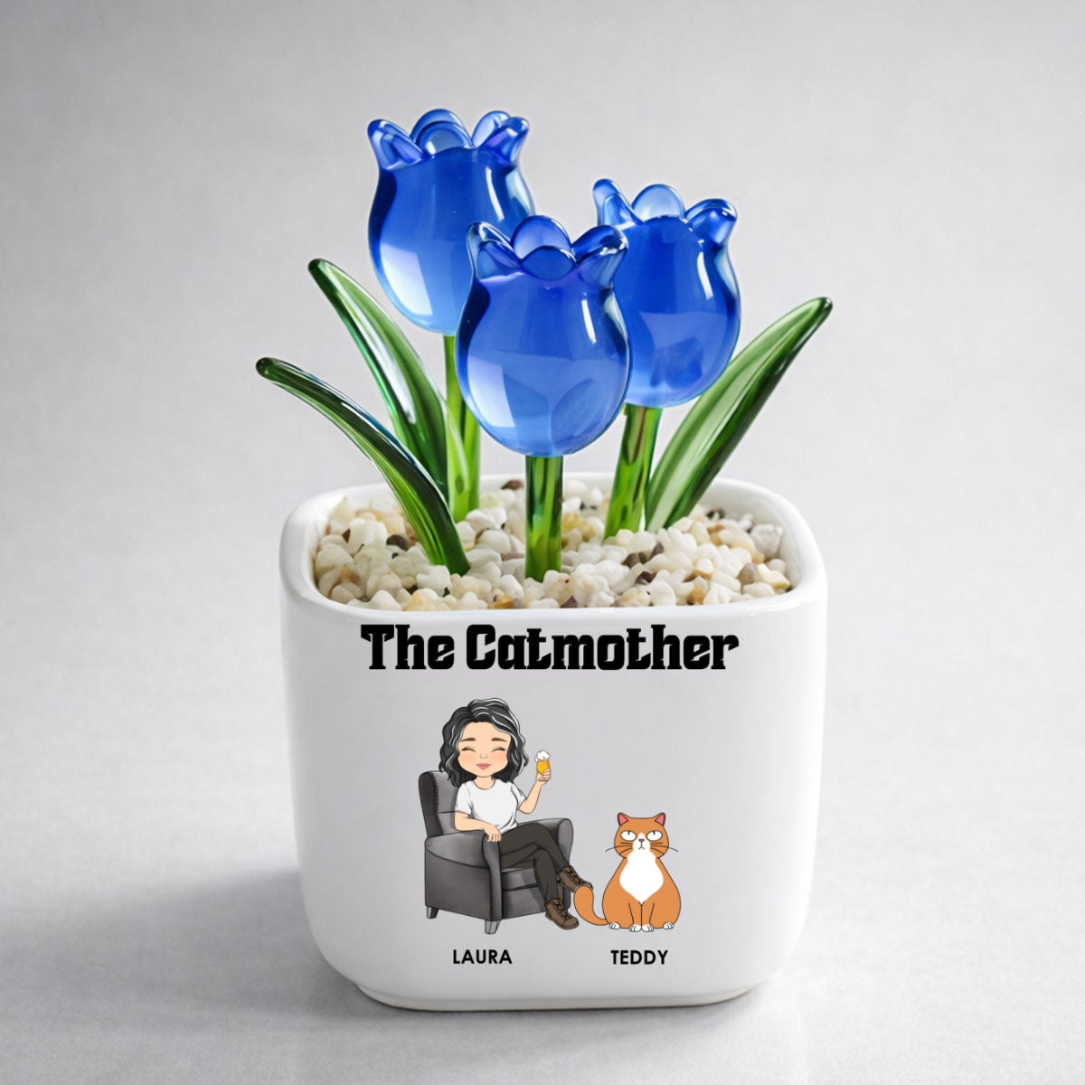 The Catmother - Personalized Custom Glass Everlasting Tulips
