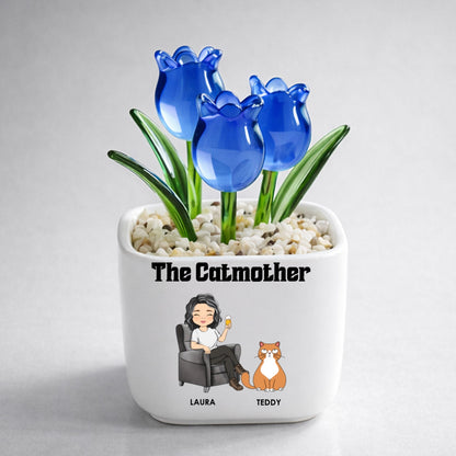 The Catmother - Personalized Custom Glass Everlasting Tulips