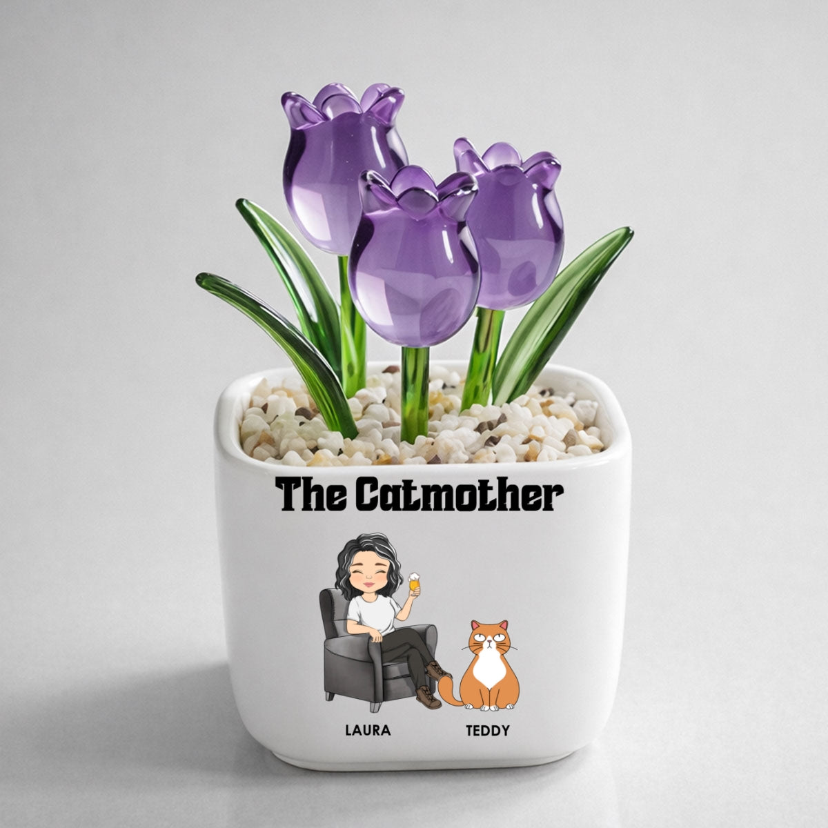 The Catmother - Personalized Custom Glass Everlasting Tulips