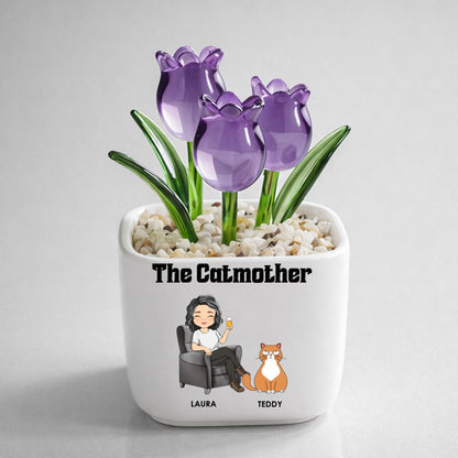The Catmother - Personalized Custom Glass Everlasting Tulips