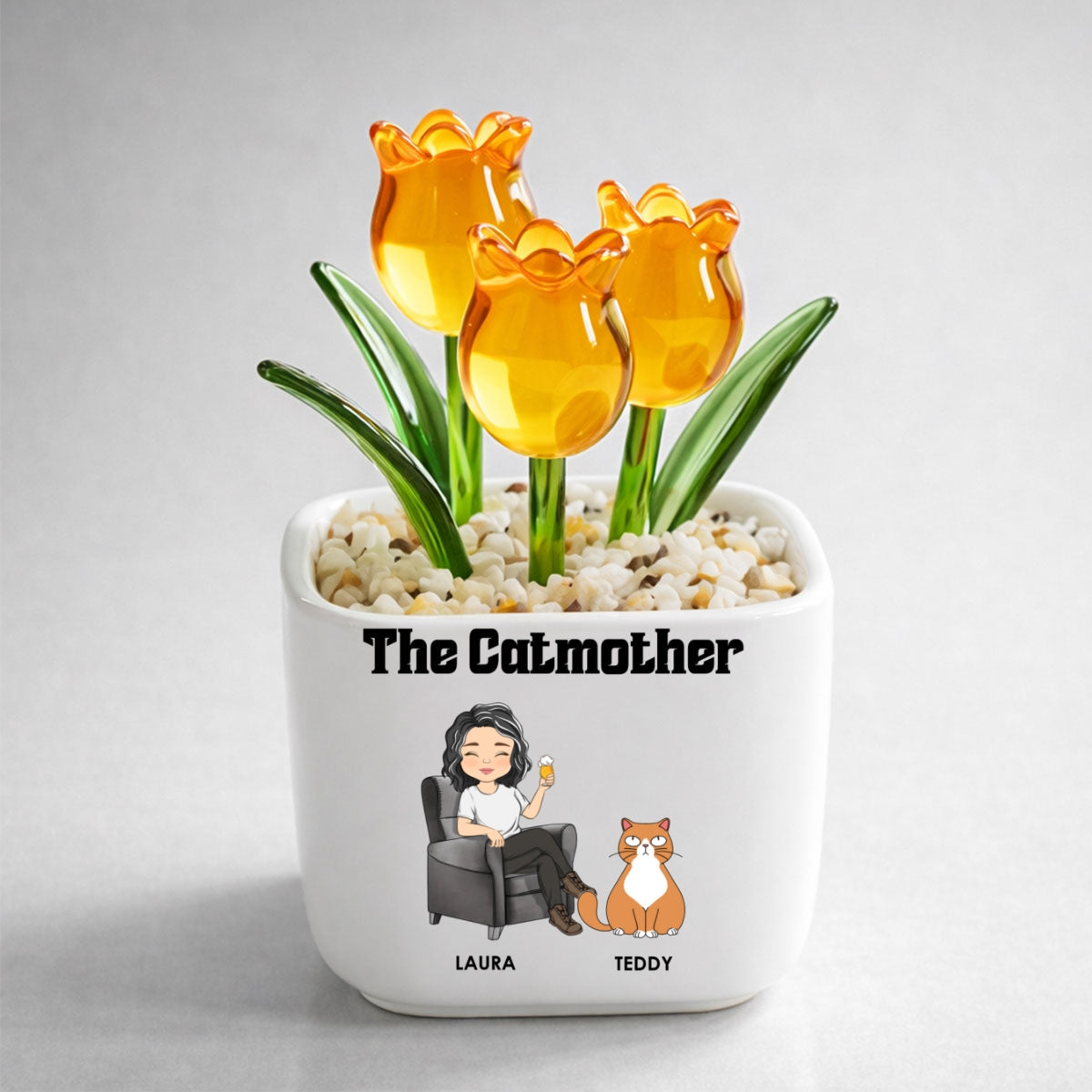 The Catmother - Personalized Custom Glass Everlasting Tulips