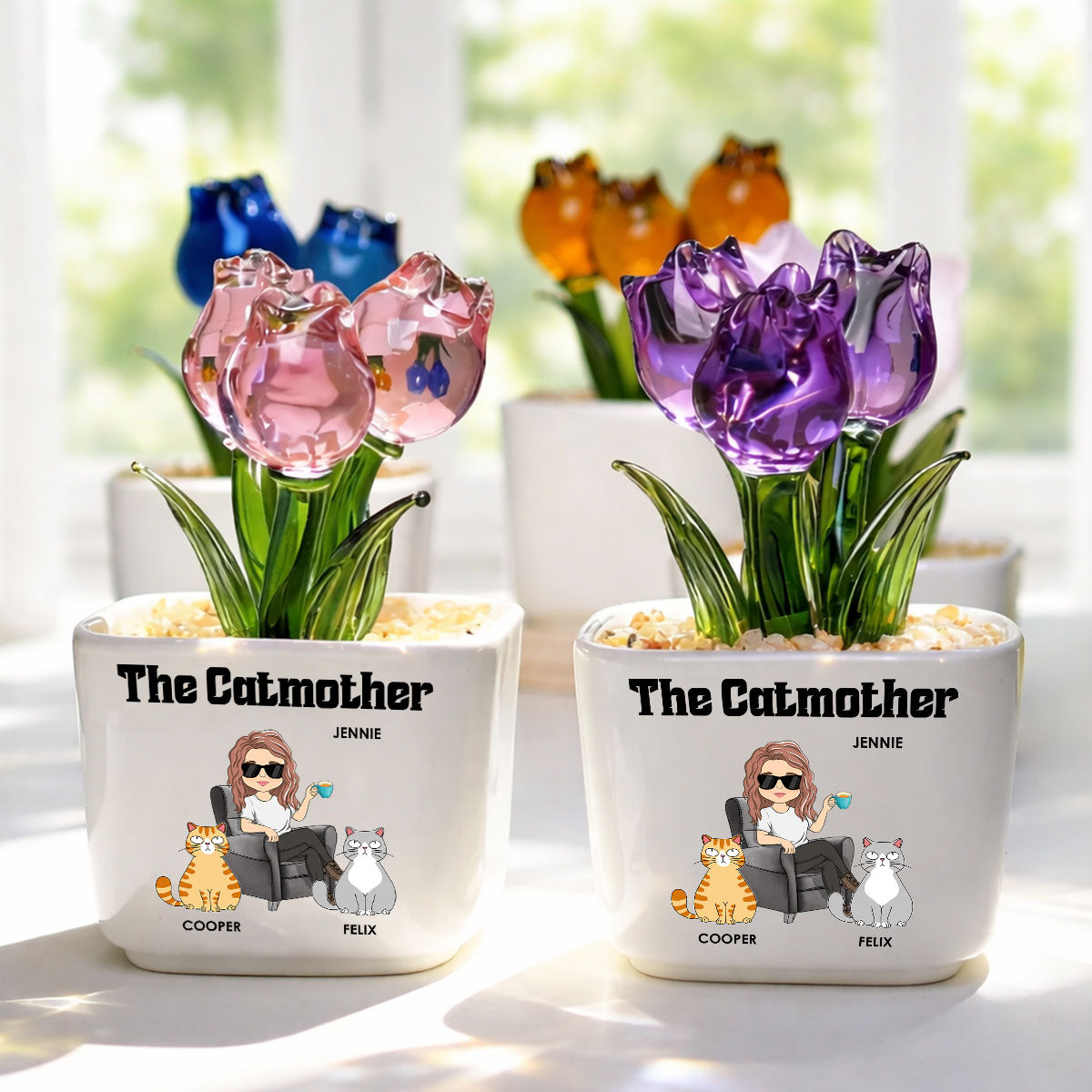 The Catmother - Personalized Custom Glass Everlasting Tulips