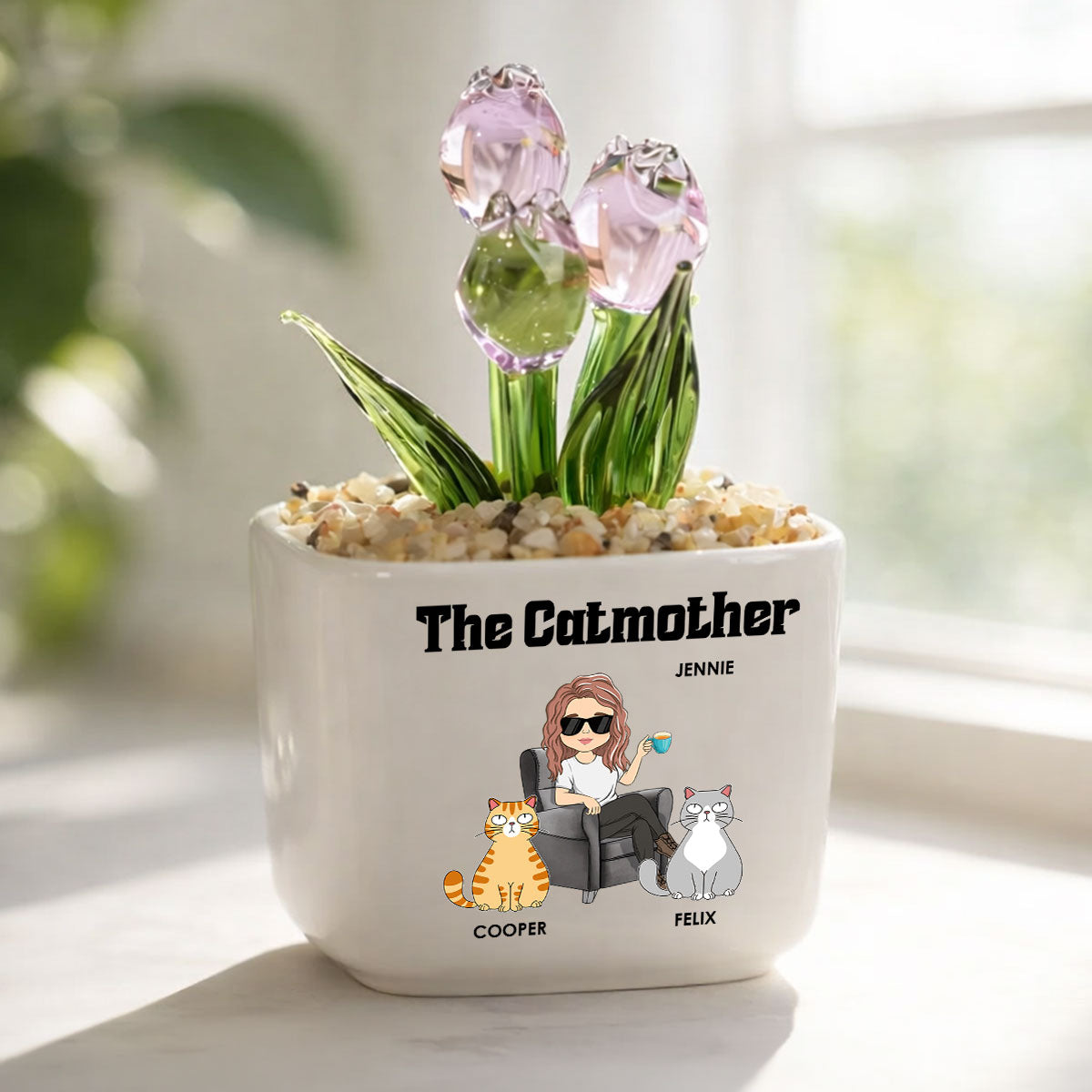 The Catmother - Personalized Custom Glass Everlasting Tulips