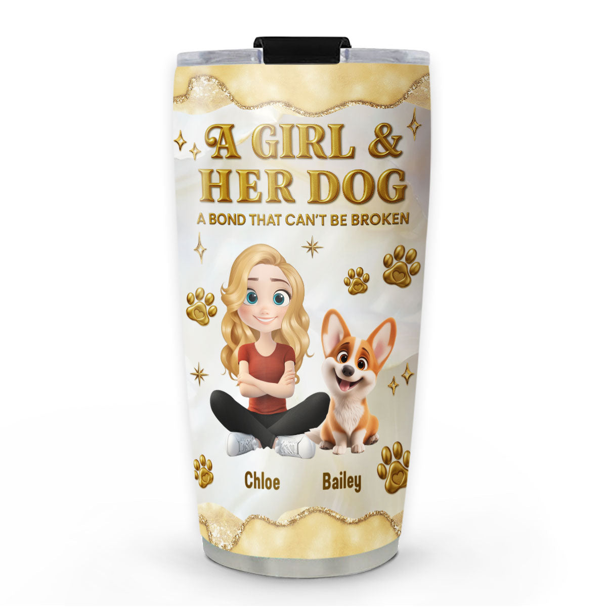Girl And Dog Yellow - Personalized Custom 3D Effect Tumbler