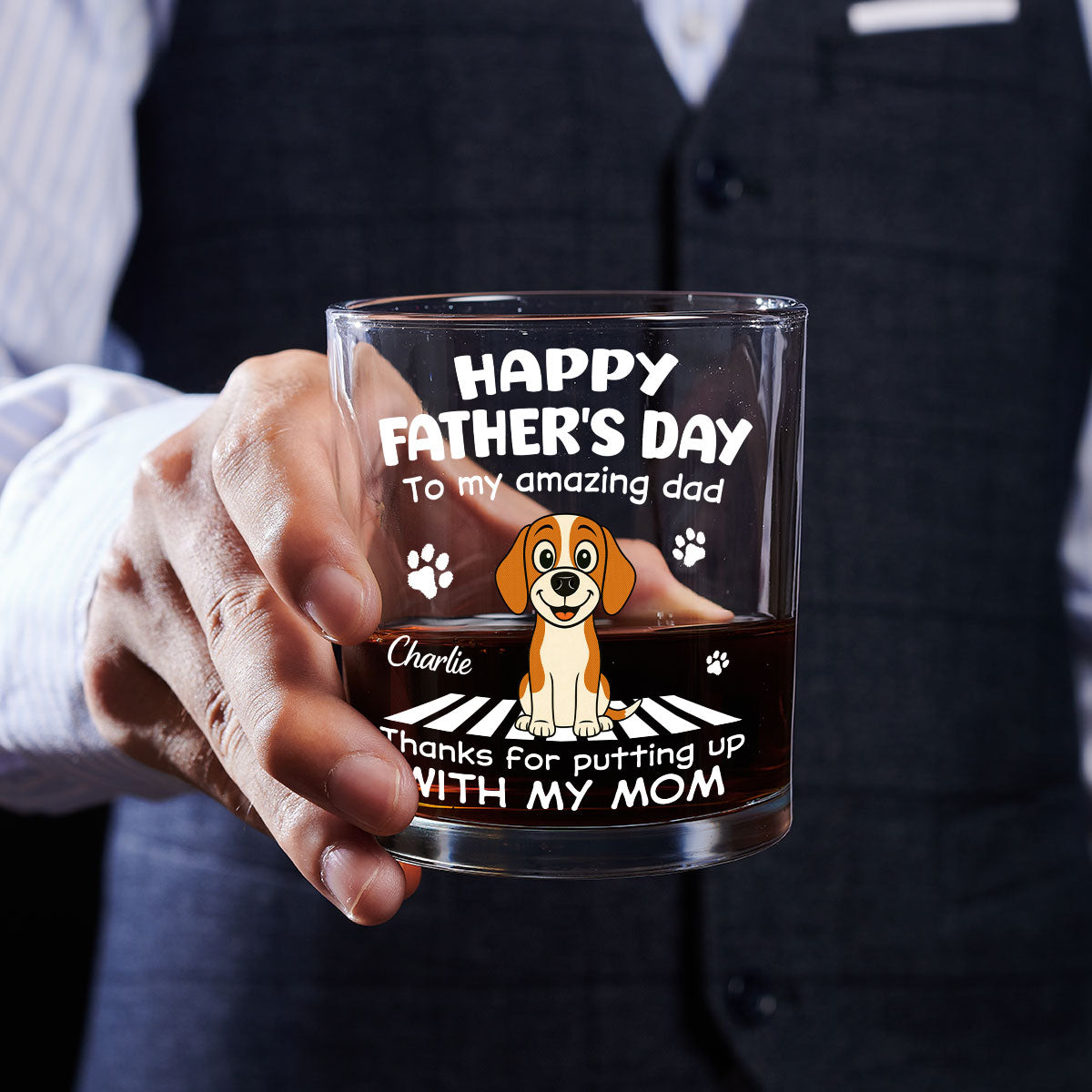 Putting Up With Funny Dad - Personalized Custom Whiskey Glass