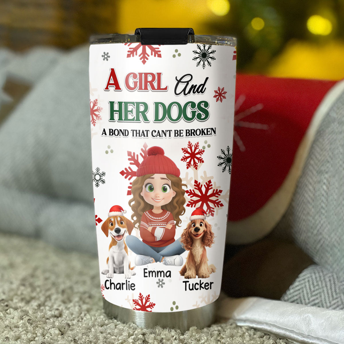 A Girl And Her Dog Love Christmas - Personalized Custom Tumbler