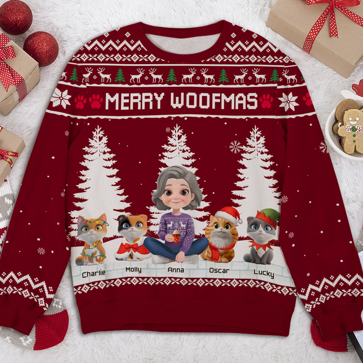 Meowy Catmas To My Mom Dad Cartoon - Personalized Custom All-Over-Print Sweatshirt