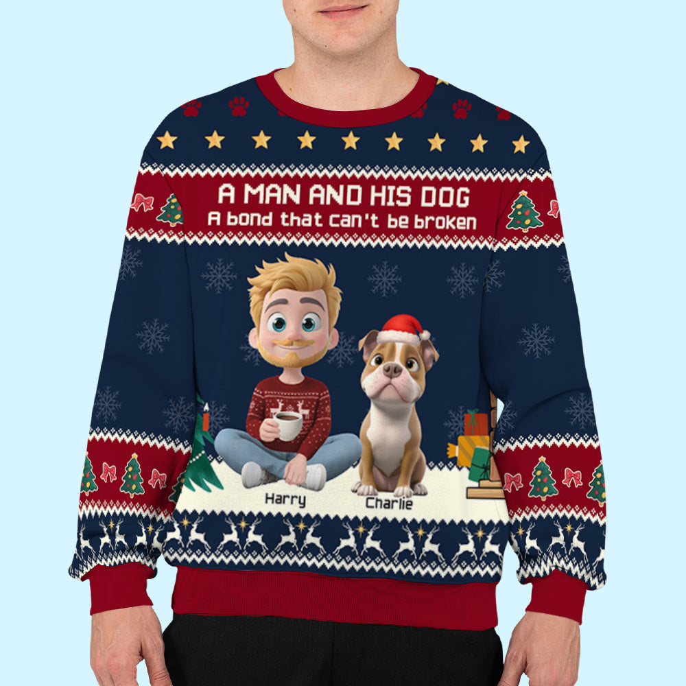 A Man And His Dog Christmas - Personalized Custom All-Over-Print Sweatshirt
