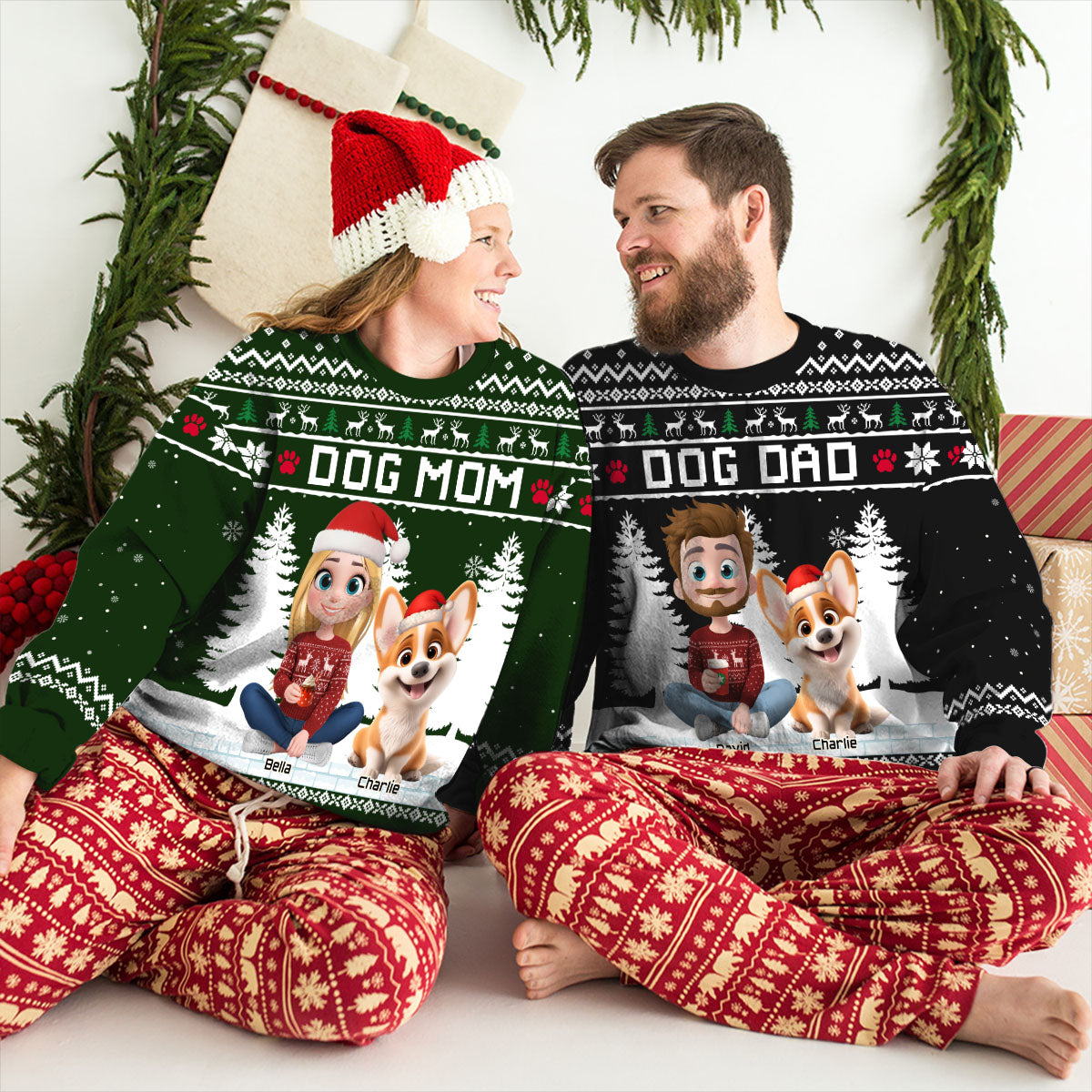 Christmas With Dog My Mom Dad Cartoon - Personalized Custom All-Over-Print Sweatshirt