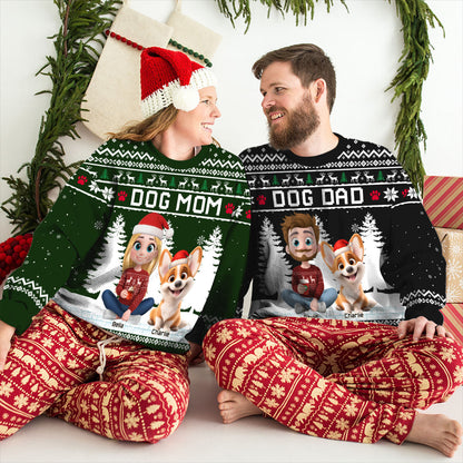 Christmas With Dog My Mom Dad Cartoon - Personalized Custom All-Over-Print Sweatshirt