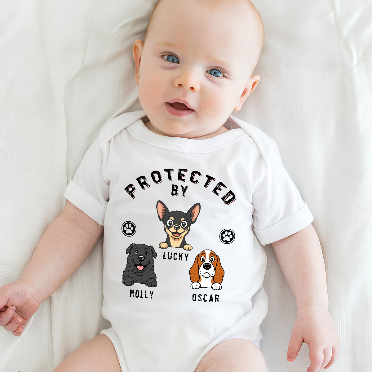 Protected By Dog Retro - Personalized Custom Baby Onesie