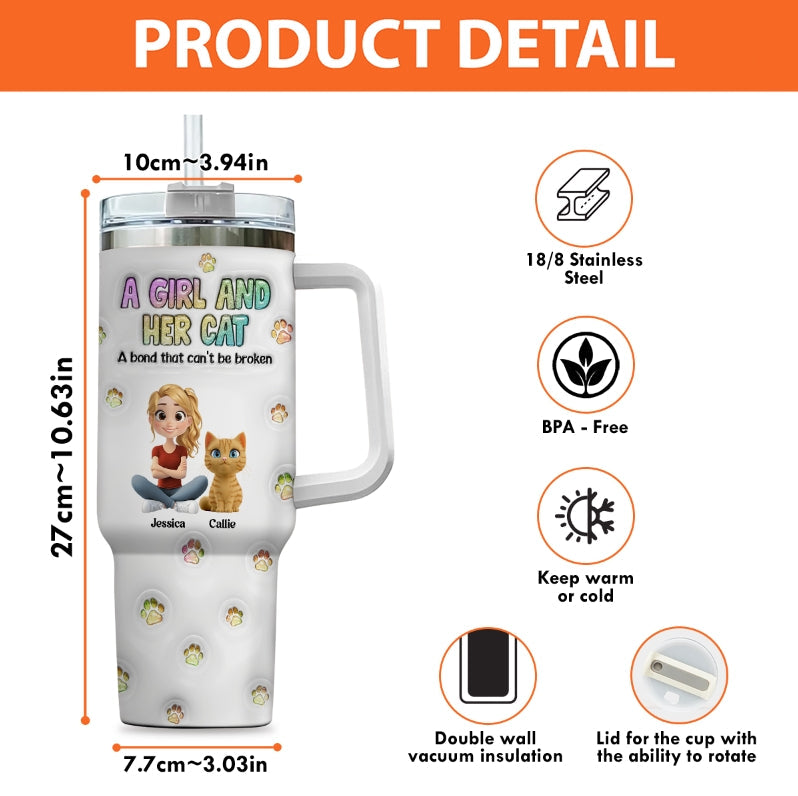 A Girl And Her Cat - Personalized Custom 3D Inflated Effect Tumbler