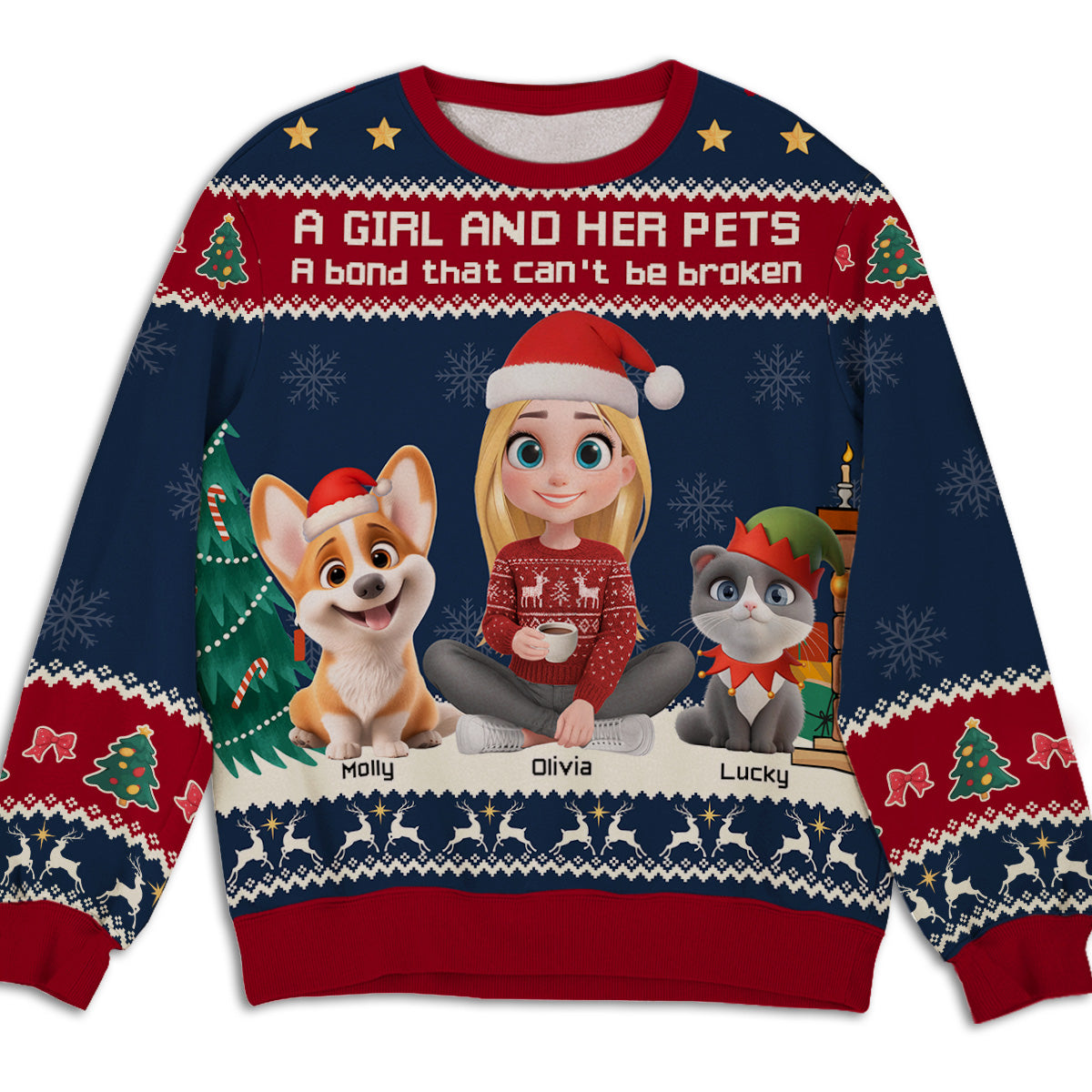 A Girl And Her Pet Christmas - Personalized Custom All-Over-Print Sweatshirt