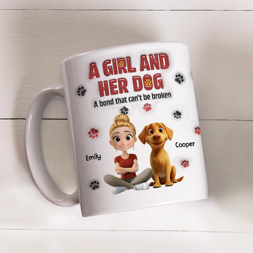 A Girl And Her Dog Version 2 - Personalized Custom 3D Inflated Effect Mug