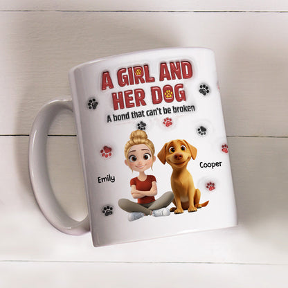 A Girl And Her Dog Version 2 - Personalized Custom 3D Inflated Effect Mug