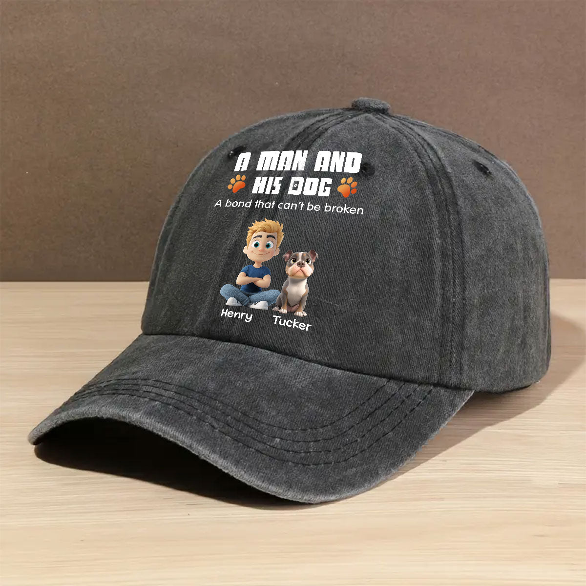 Human And Their Dog Cartoon - Personalized Custom Vintage Washed Denim Cap