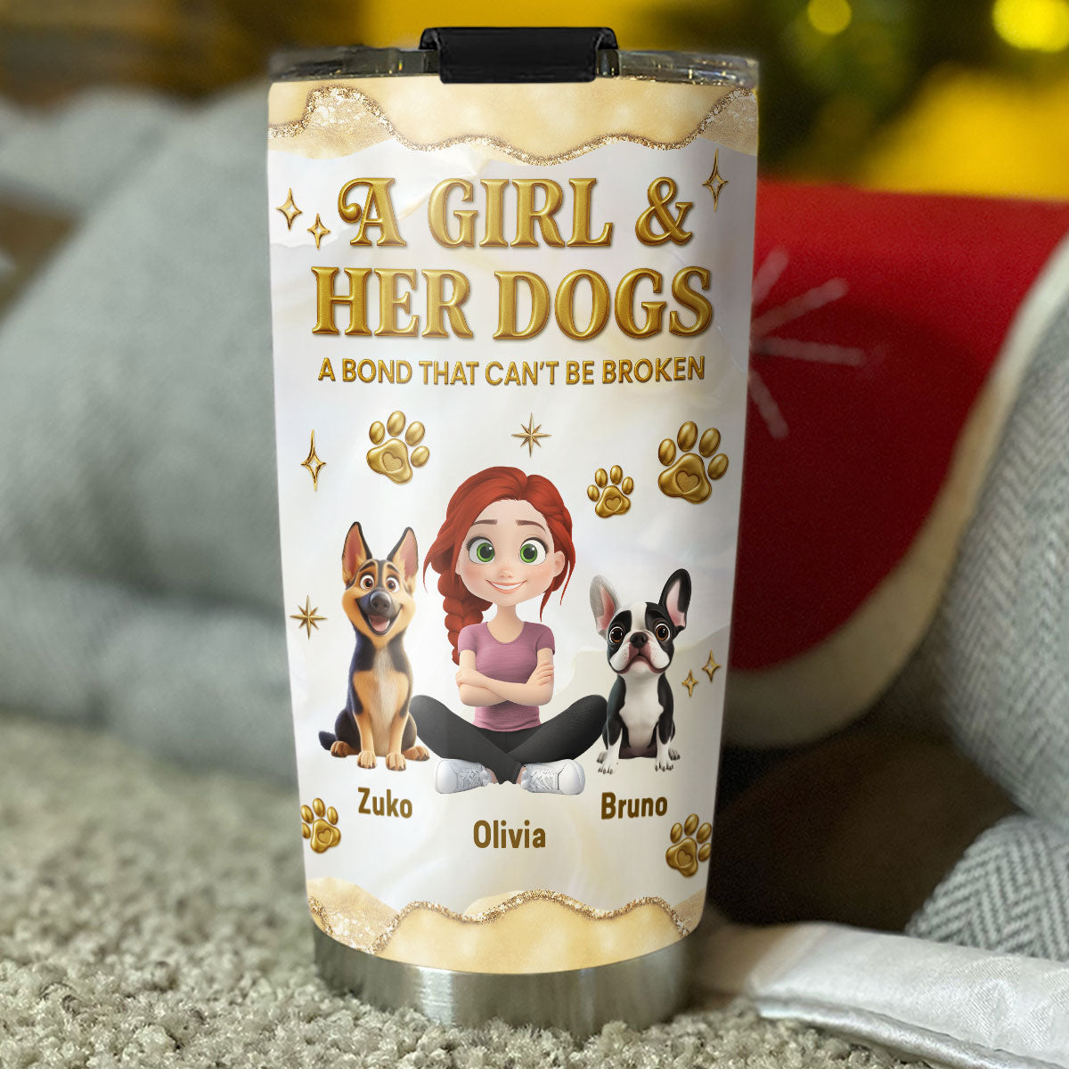 Girl And Dog Yellow - Personalized Custom 3D Effect Tumbler
