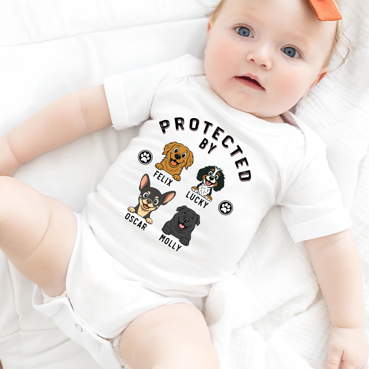 Protected By Dog Retro - Personalized Custom Baby Onesie